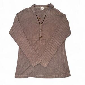 BKE Ribbed Button-Up Long Sleeve Henley Top – Charcoal Gray | Size S